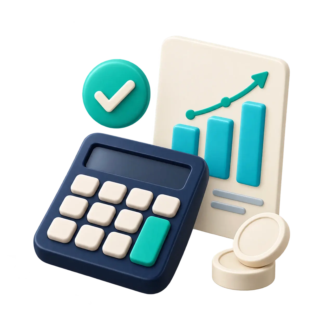 Ilustração de calculadora e gráfico financeiro em crescimento